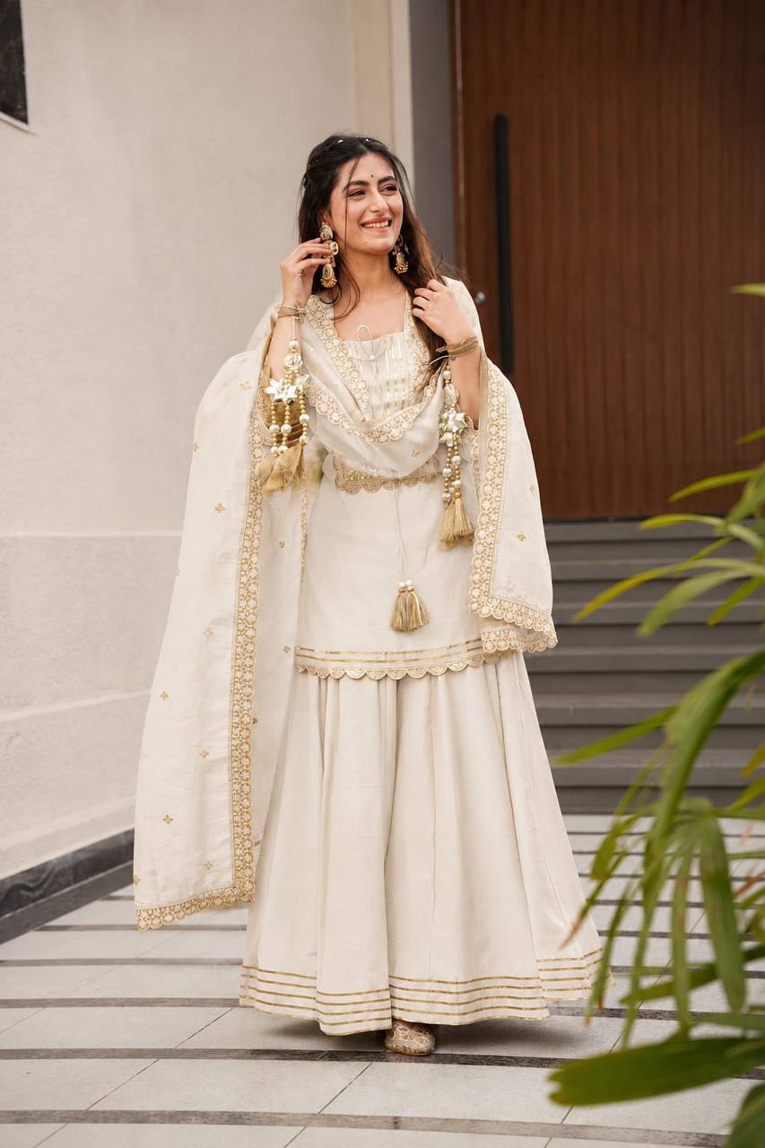 Women’s Ivory Embroidered Sharara Set