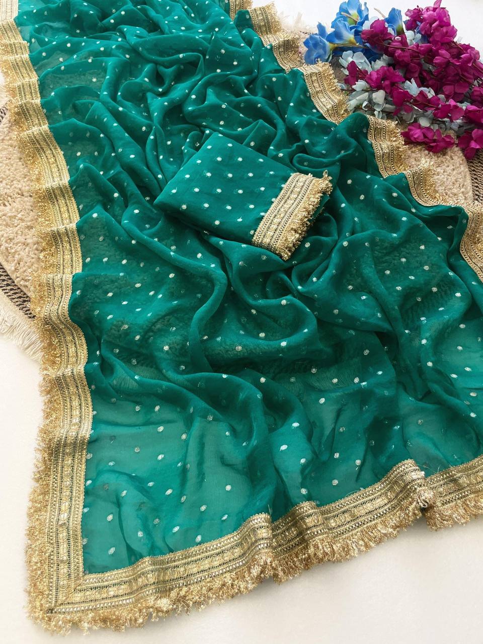 Women’s Beautiful Saree with Silver Butti
