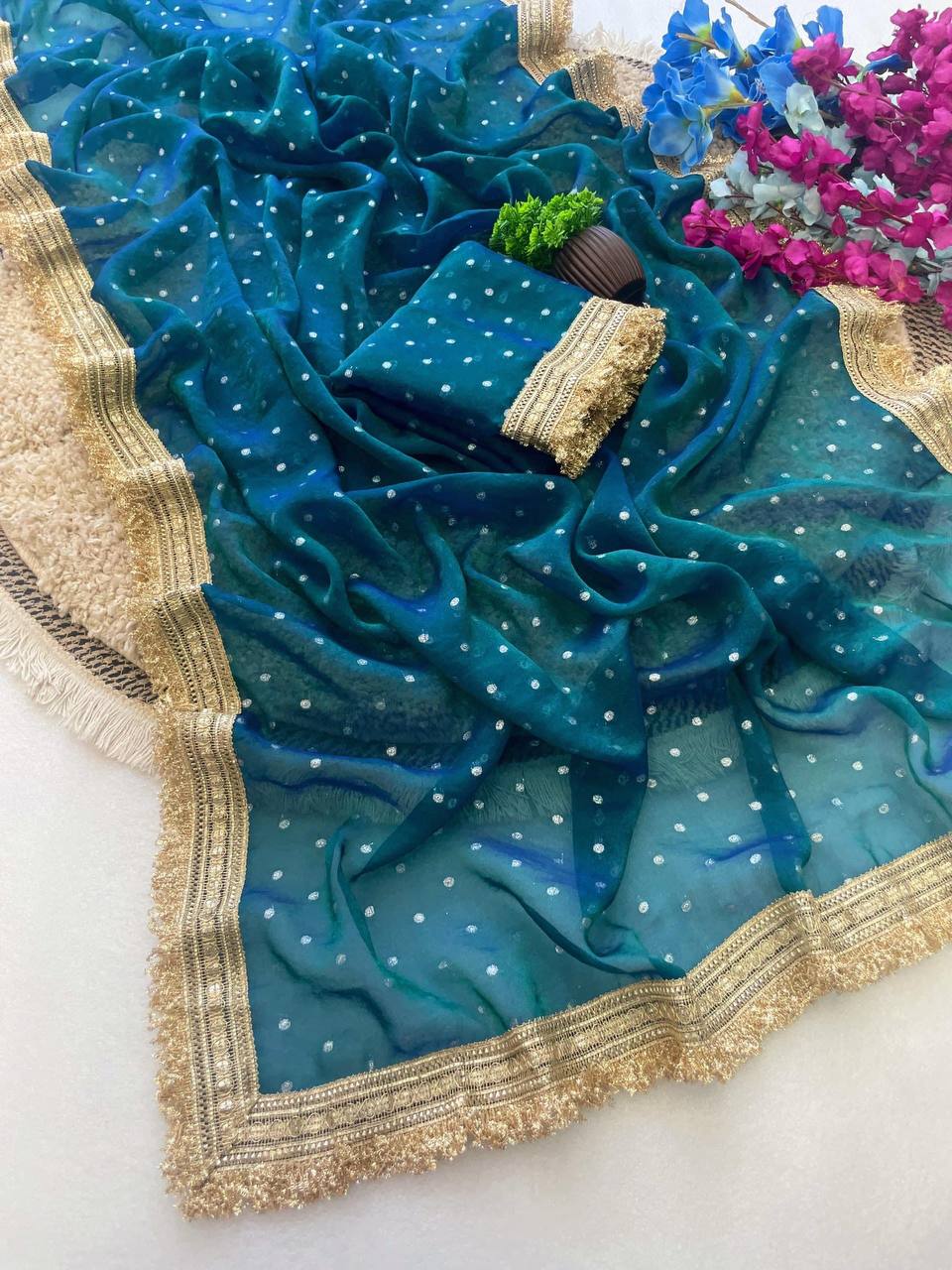 Women’s Beautiful Saree with Silver Butti