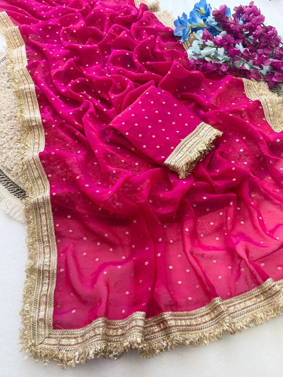 Women’s Beautiful Saree with Silver Butti