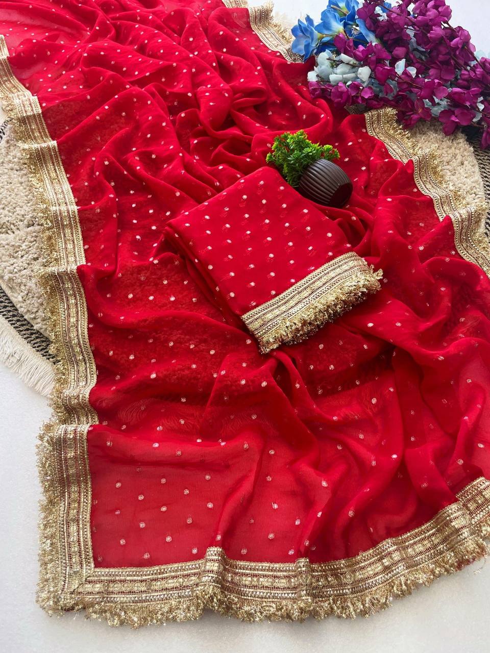 Women’s Beautiful Saree with Silver Butti