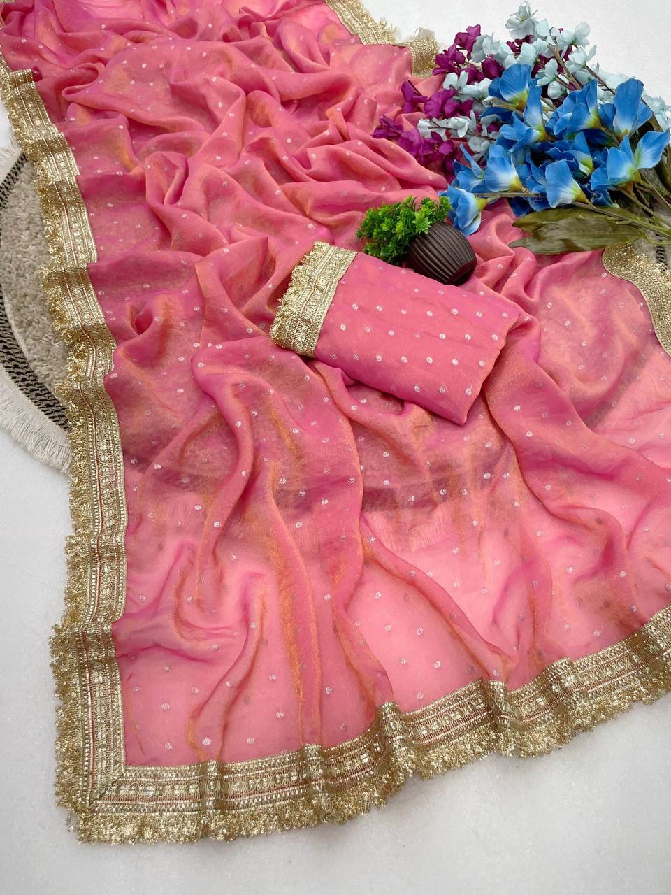Women’s Beautiful Saree with Silver Butti