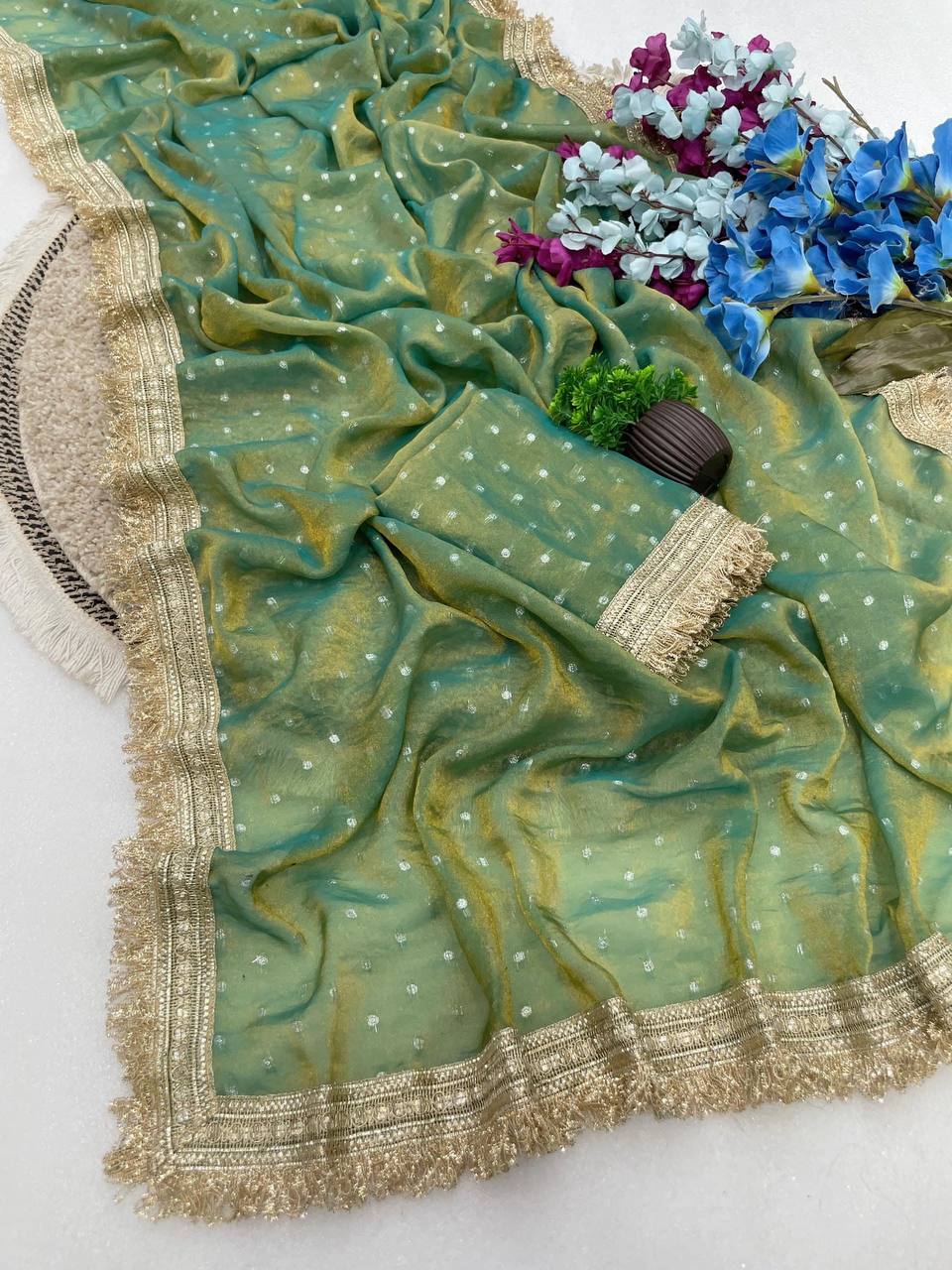 Women’s Beautiful Saree with Silver Butti