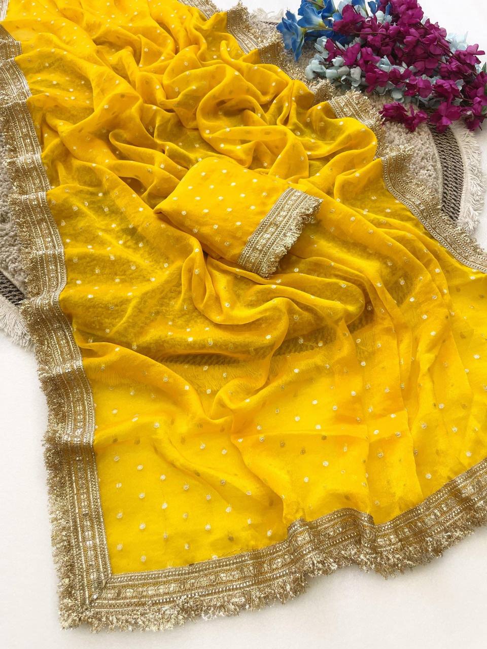 Women’s Beautiful Saree with Silver Butti