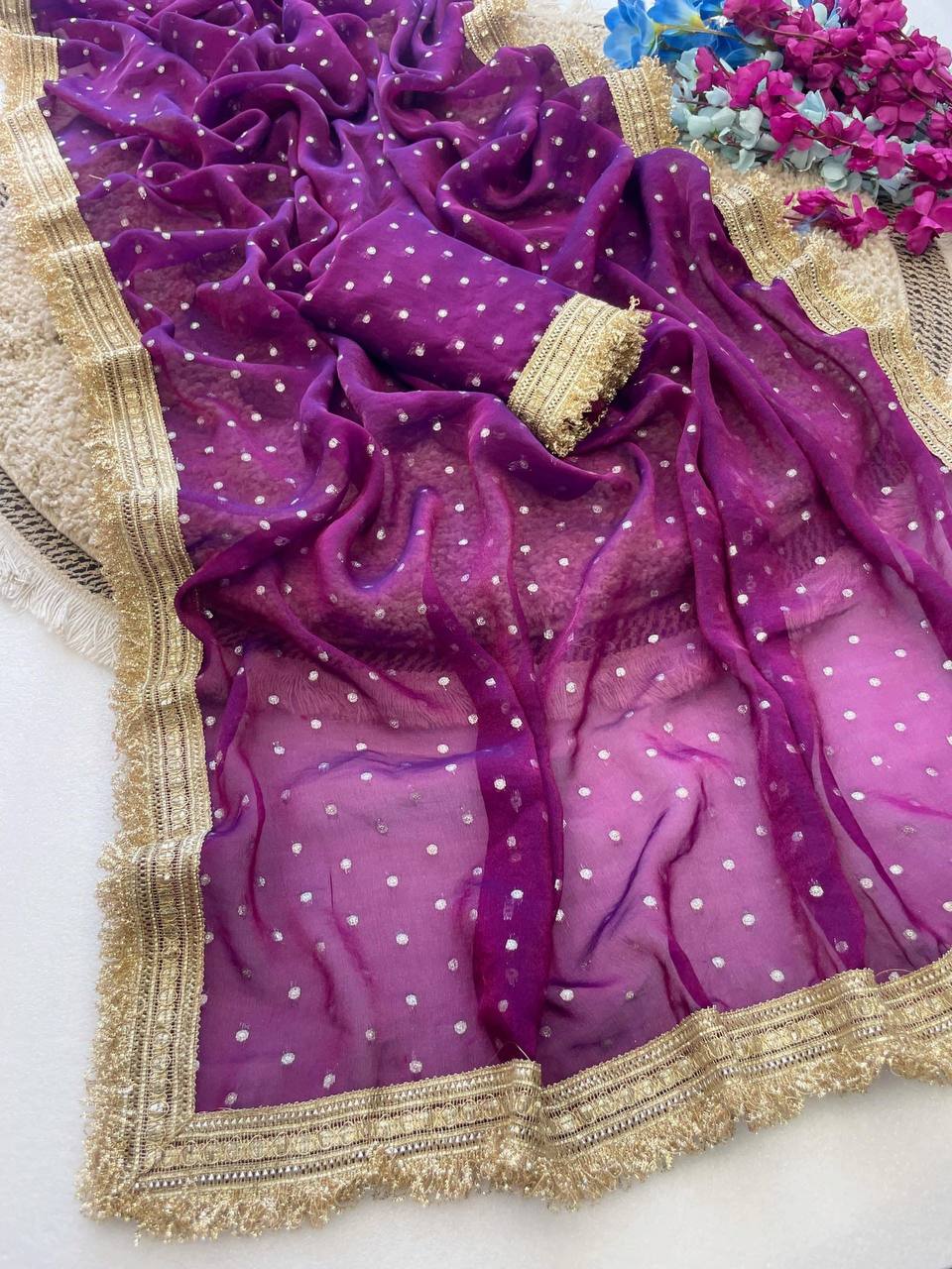 Women’s Beautiful Saree with Silver Butti