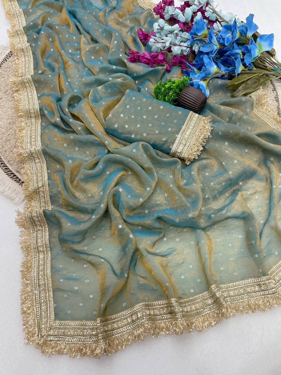 Women’s Beautiful Saree with Silver Butti