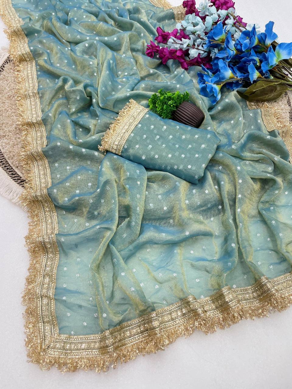 Women’s Beautiful Saree with Silver Butti