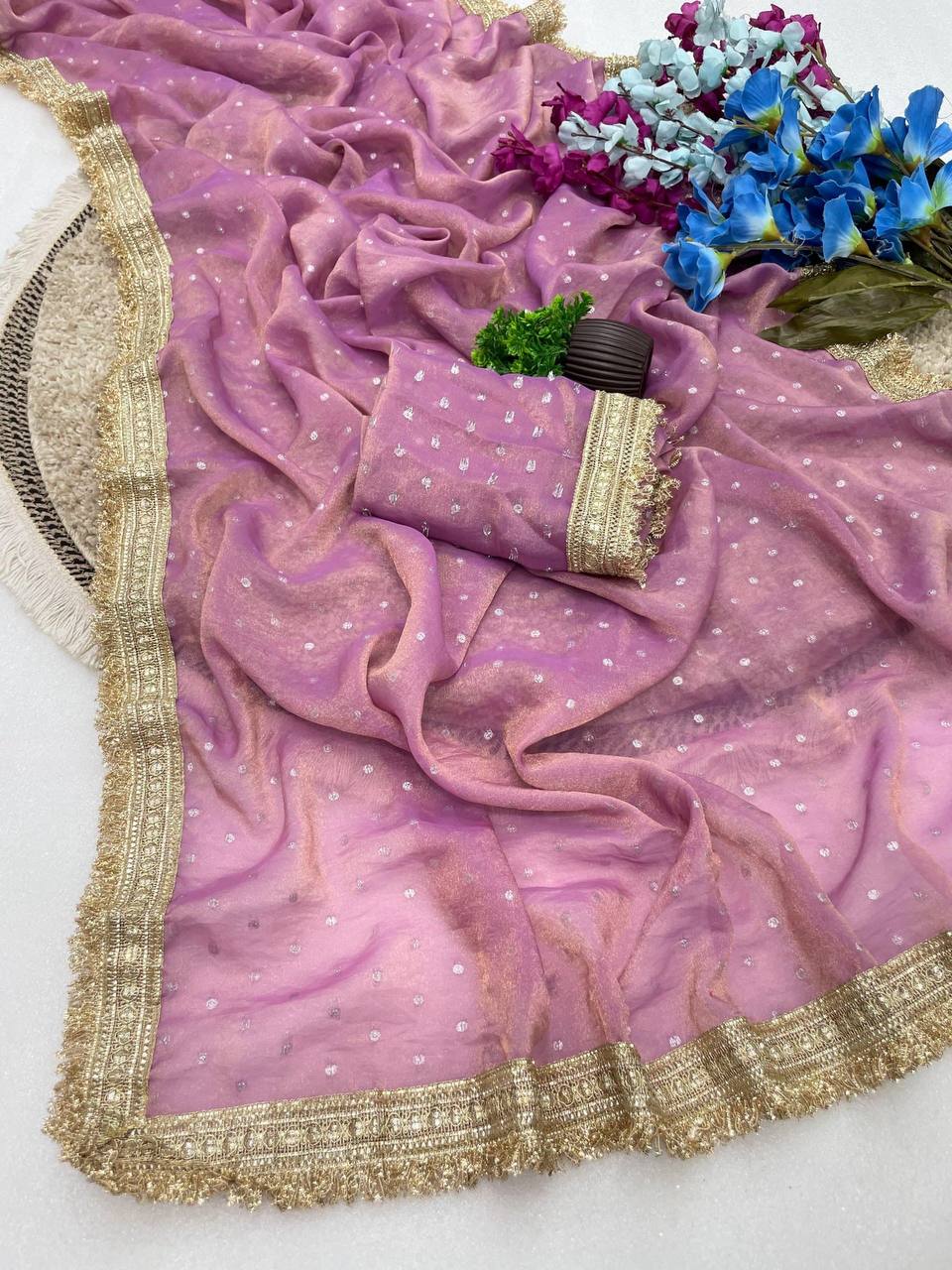 Women’s Beautiful Saree with Silver Butti