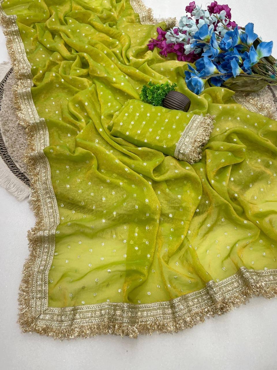 Women’s Beautiful Saree with Silver Butti