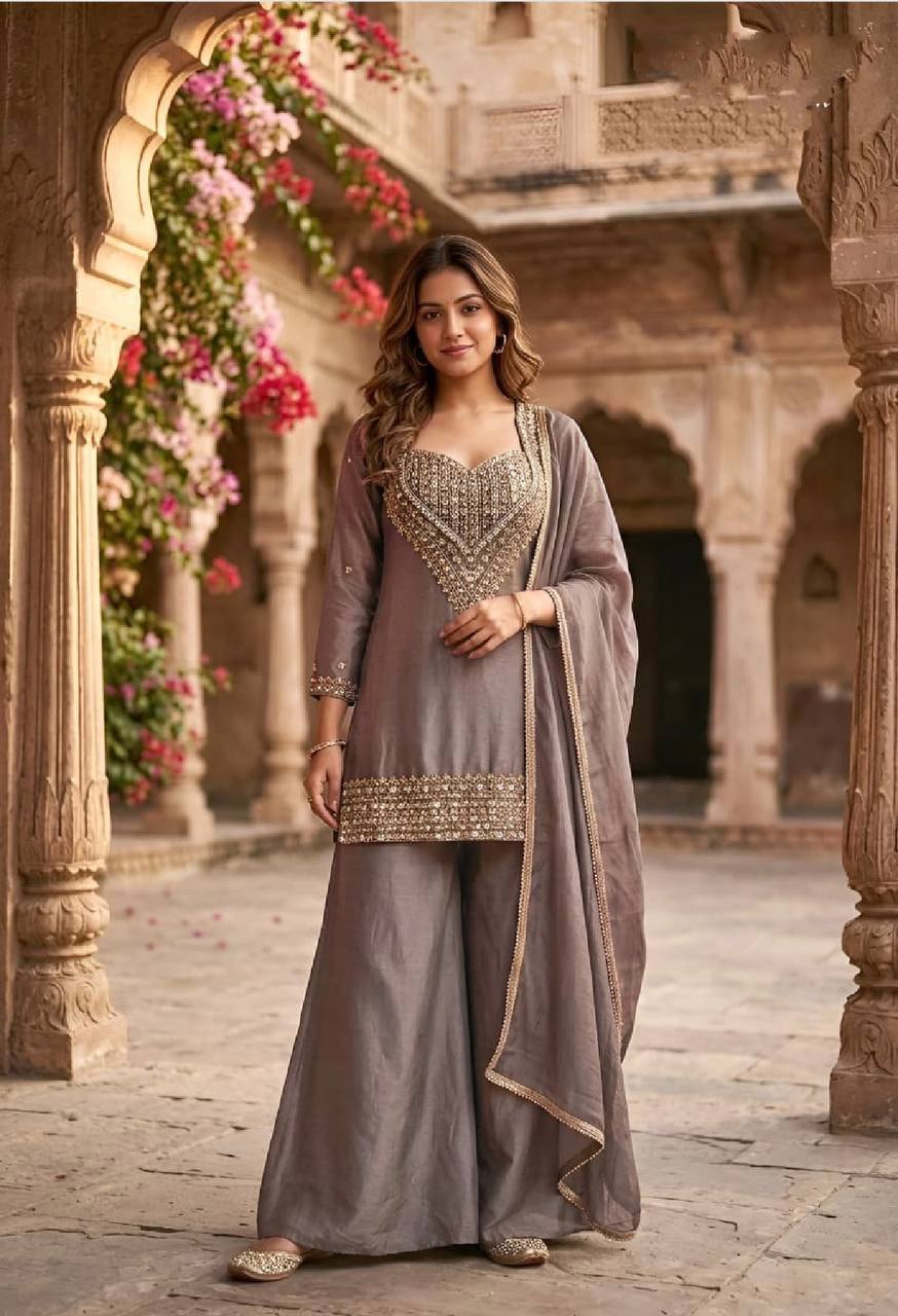Women’s Chinon Embroidered Palazzo Suit Set