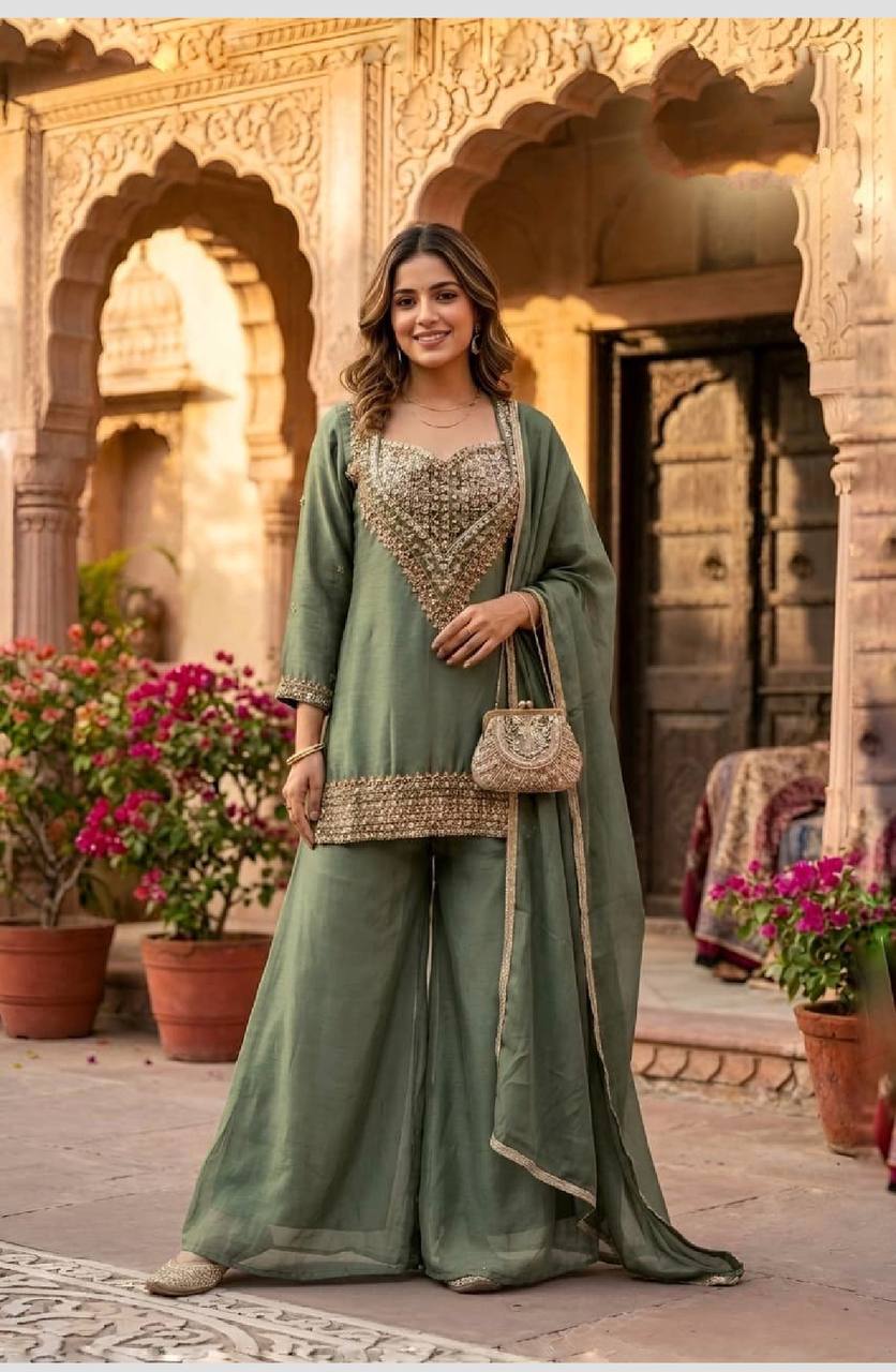 Women’s Chinon Embroidered Palazzo Suit Set