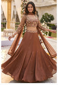 Women’s Embellished Flared Brown Lehenga