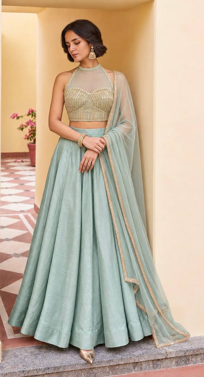 Women's Premium Roman Silk Lehenga Set