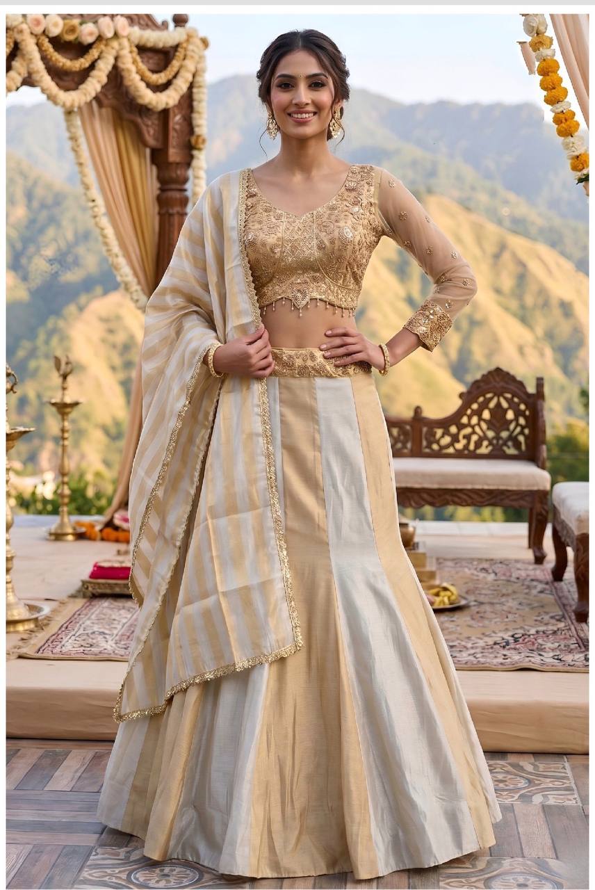 Women's Golden Banarsi Lehenga Set