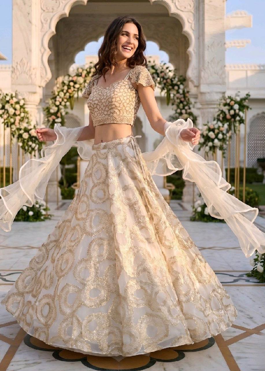 Women's Golden Banarsi Lehenga Set