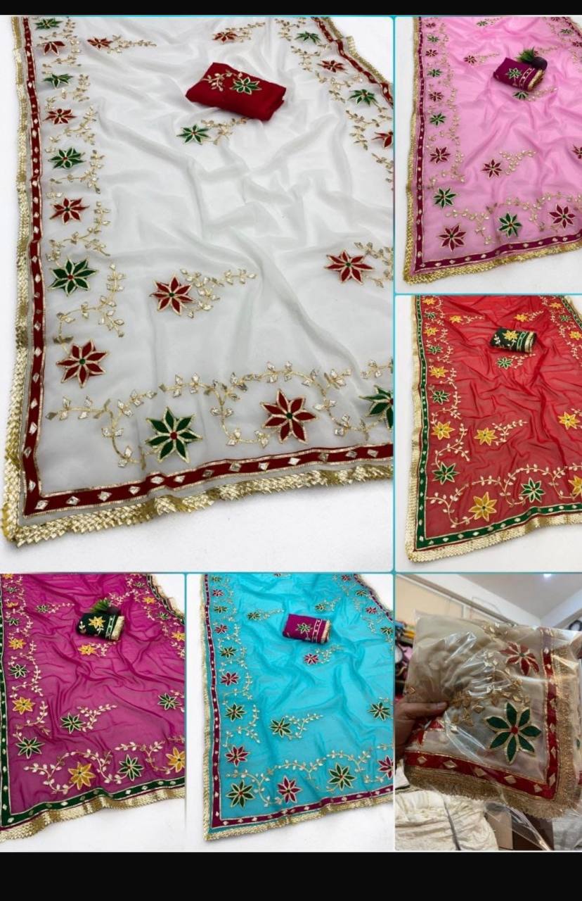 Women’s Hand Charkhi Gotta Patti Georgette Saree