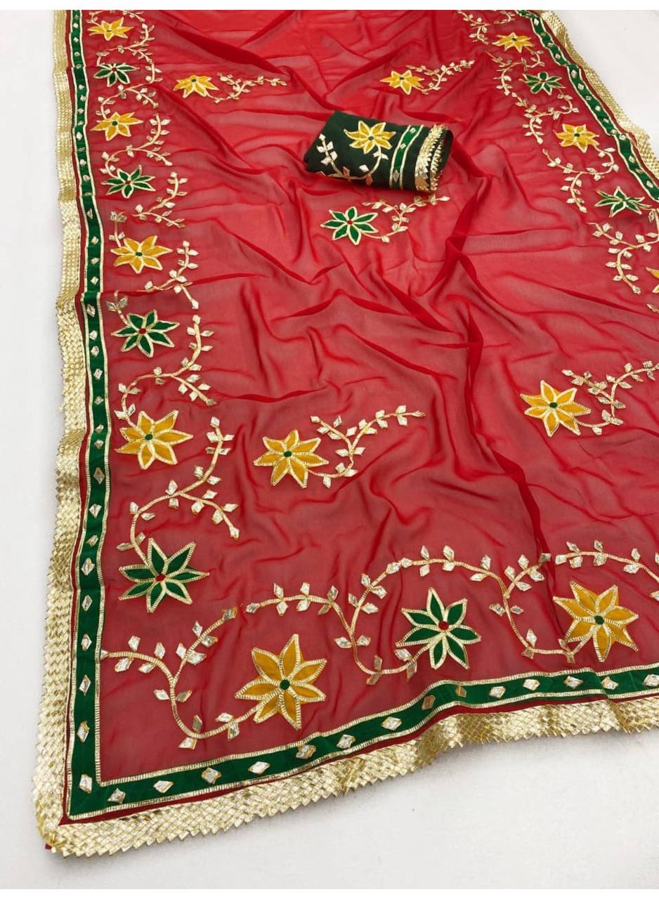 Women’s Hand Charkhi Gotta Patti Georgette Saree