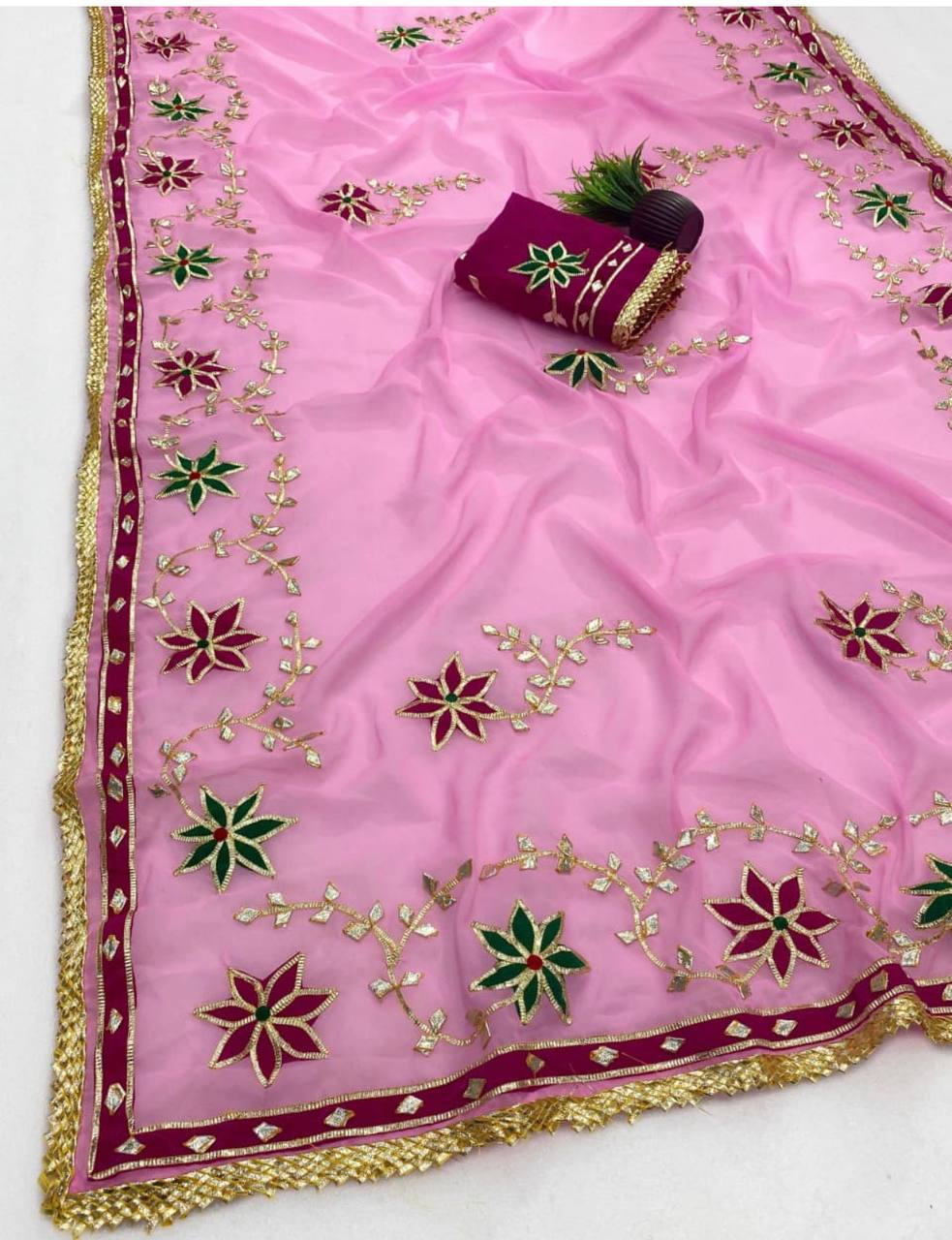 Women’s Hand Charkhi Gotta Patti Georgette Saree