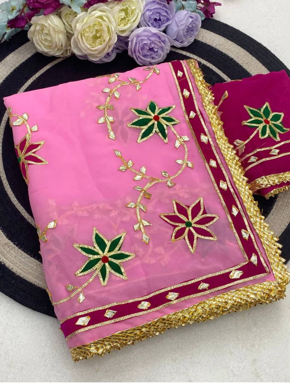 Women’s Hand Charkhi Gotta Patti Georgette Saree