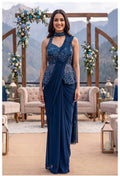 Women’s Midnight Blue Embellished Draped Saree