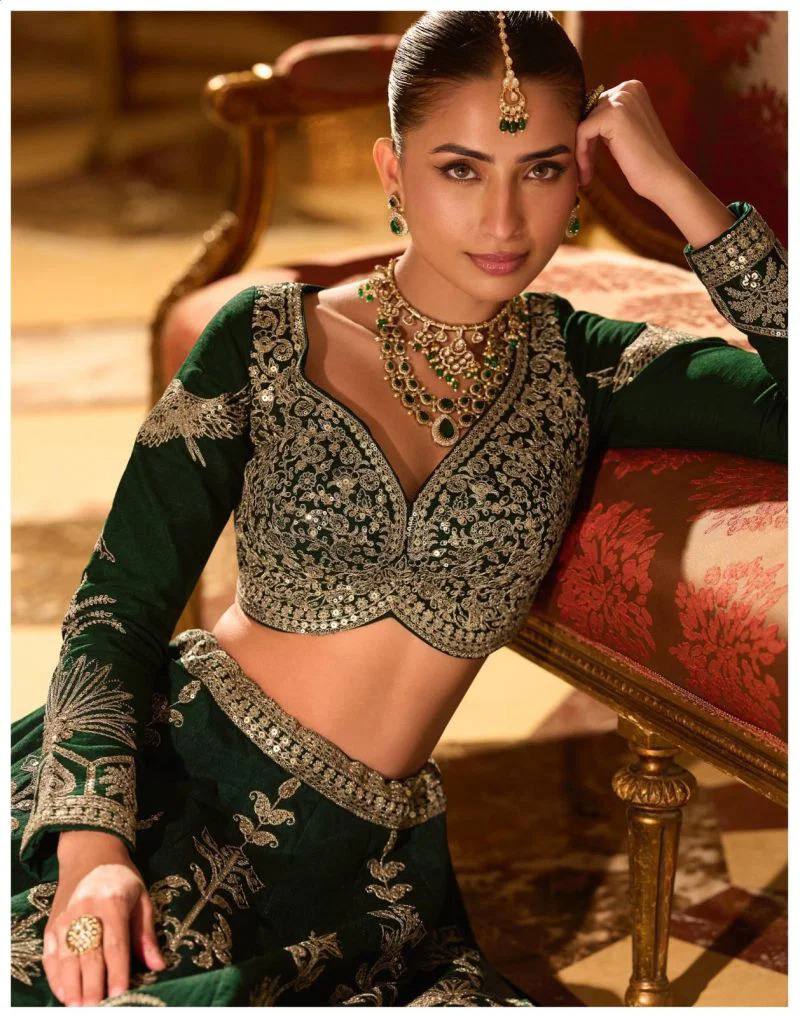Women’s Premium Real Silk Hand Mirror Embroidered Lehenga Set