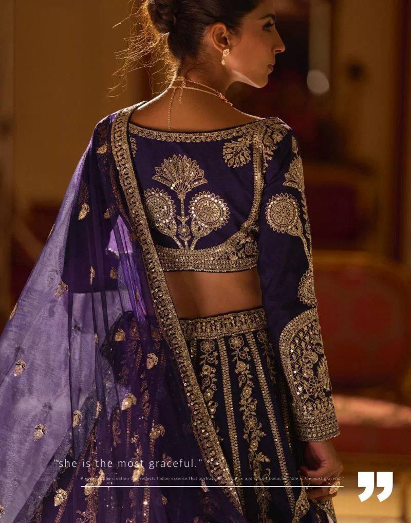 Women’s Premium Real Silk Hand Mirror Embroidered Lehenga Set