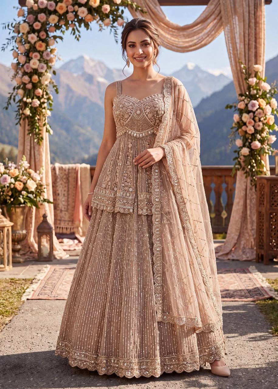 Women’s Embellished Designer Lehenga Set with Sequined Blouse & Dupatta
