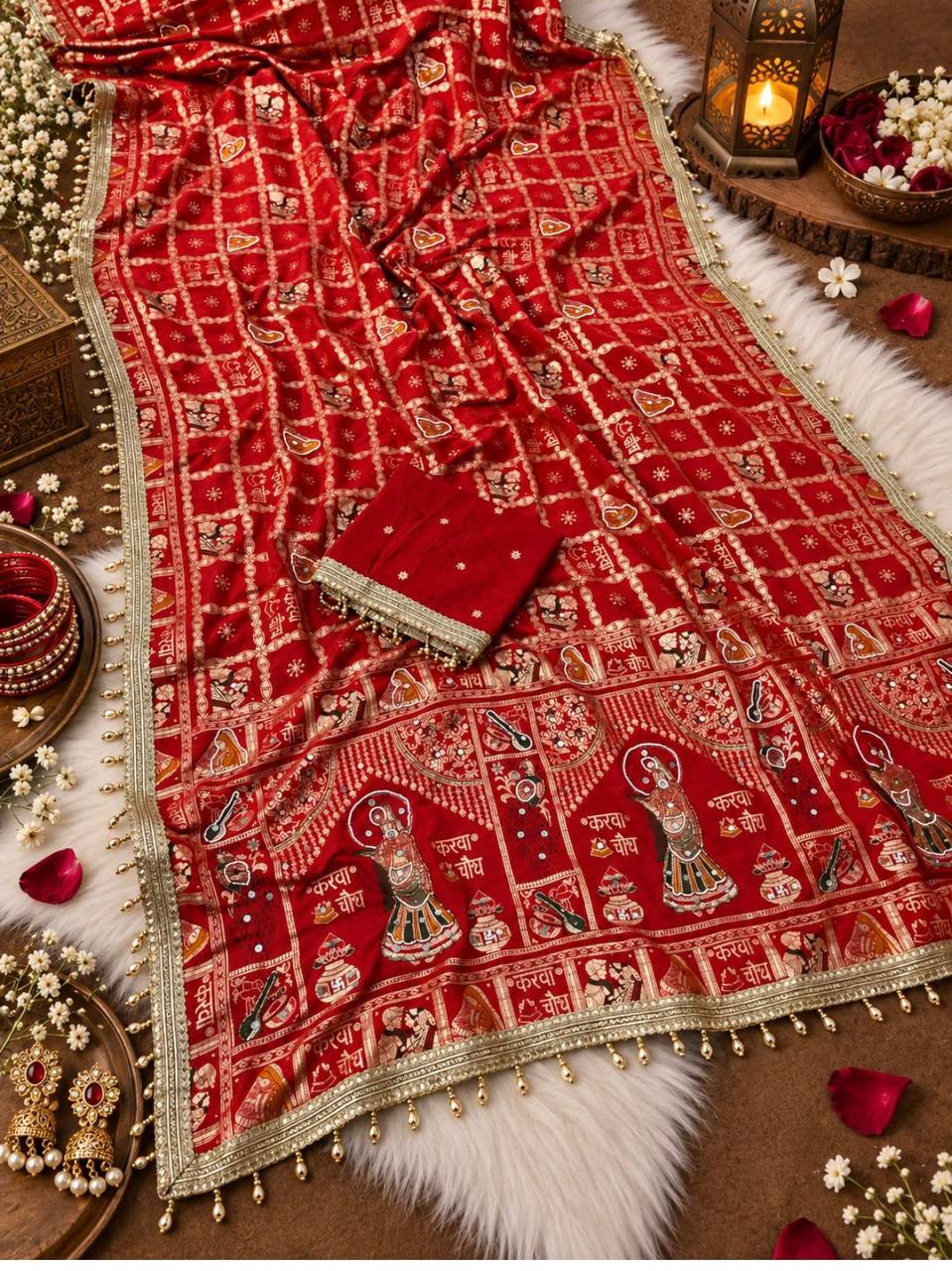 Women’s Premium Viscose Meena Karvachauth Saree