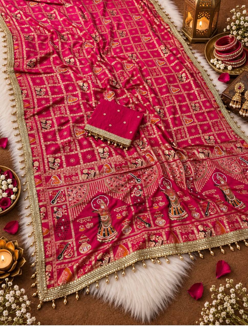 Women’s Premium Viscose Meena Karvachauth Saree