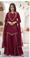 Women’s Burgundy Chinon Palazzo Suit Set
