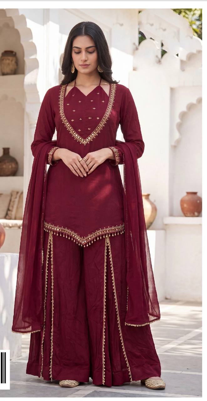 Women’s Burgundy Chinon Palazzo Suit Set