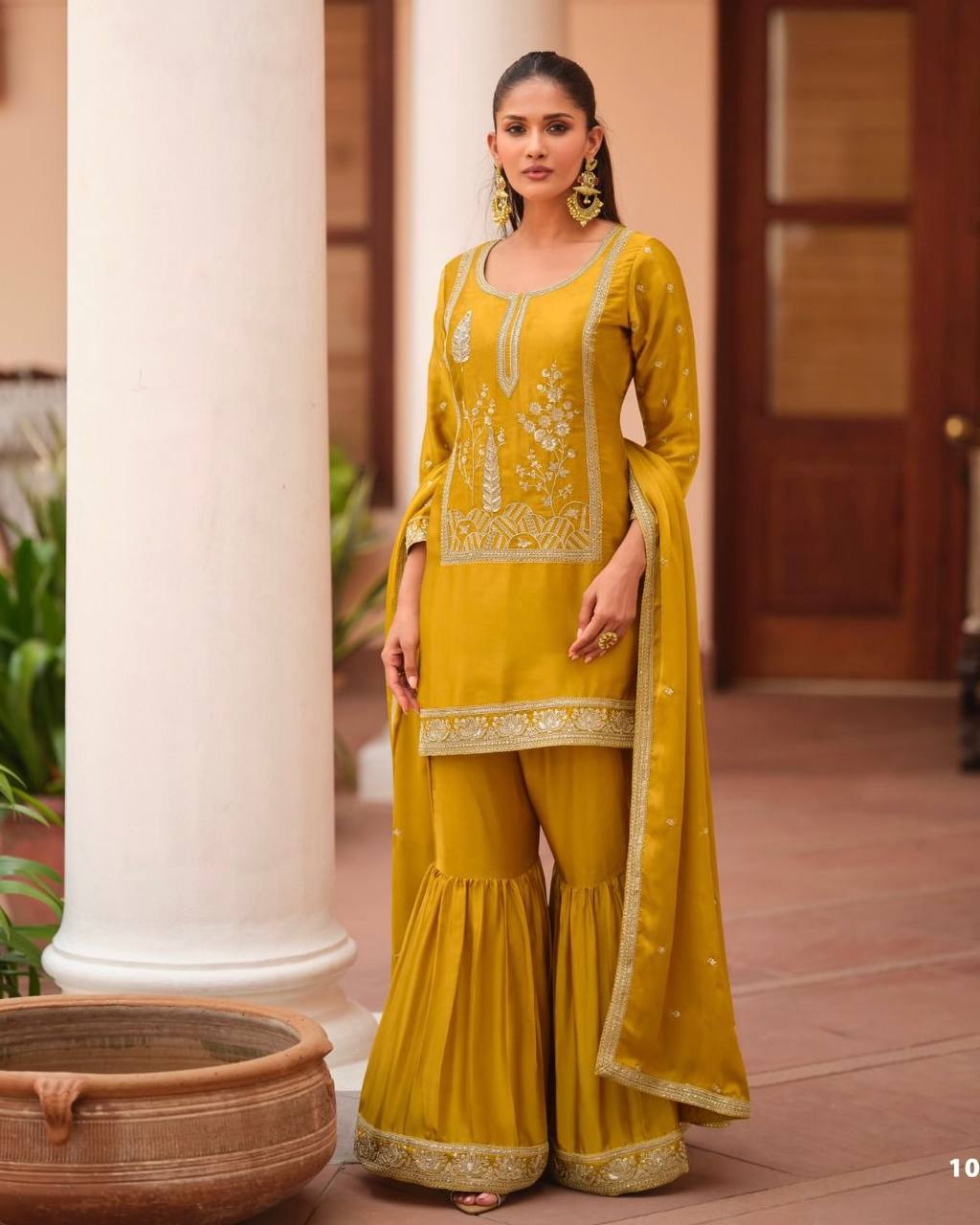 Women’s Regal Embroidered Sharara Suit Set with Dupatta