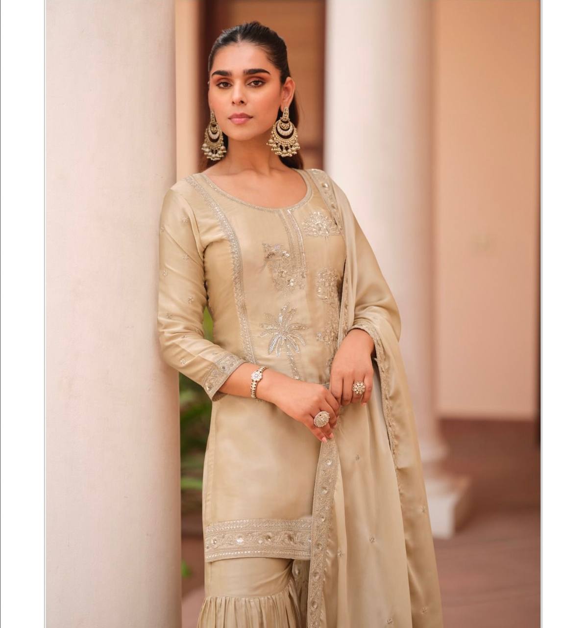 Women’s Regal Embroidered Sharara Suit Set with Dupatta