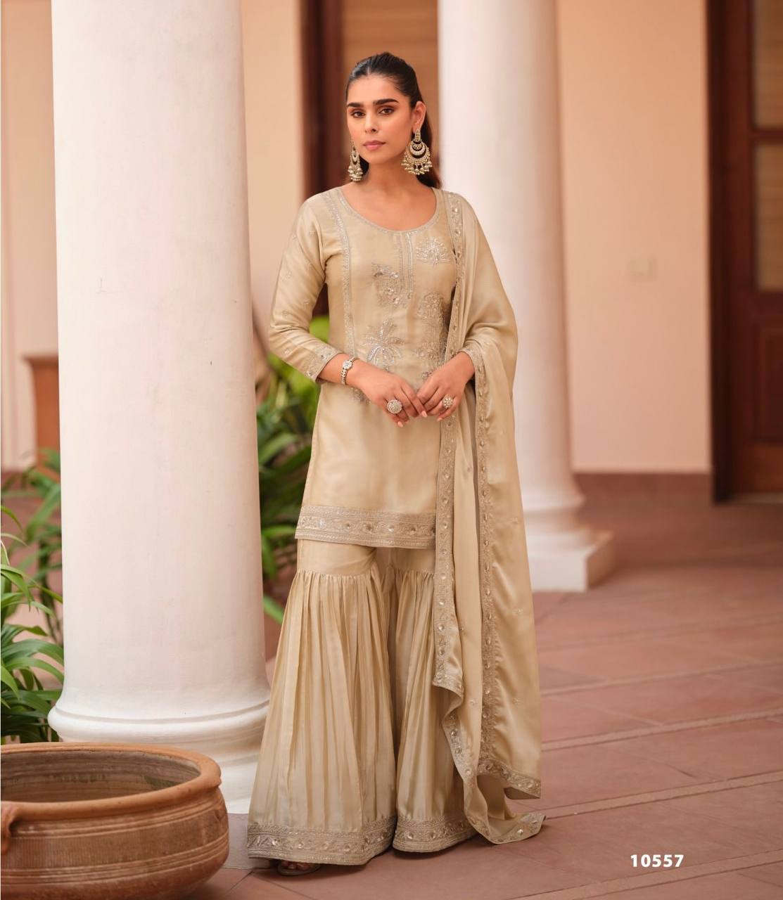 Women’s Regal Embroidered Sharara Suit Set with Dupatta