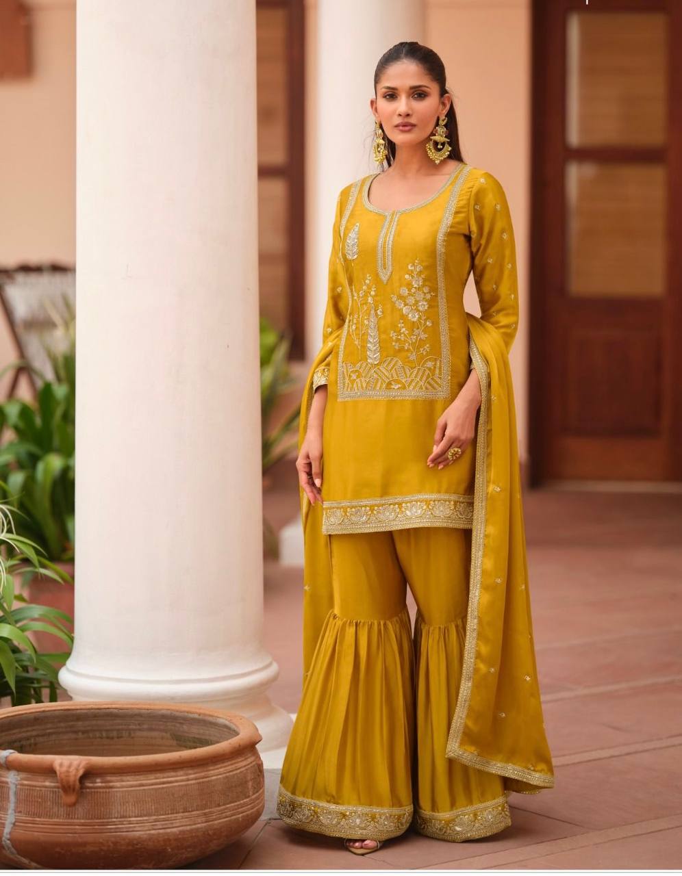Women’s Regal Embroidered Sharara Suit Set with Dupatta