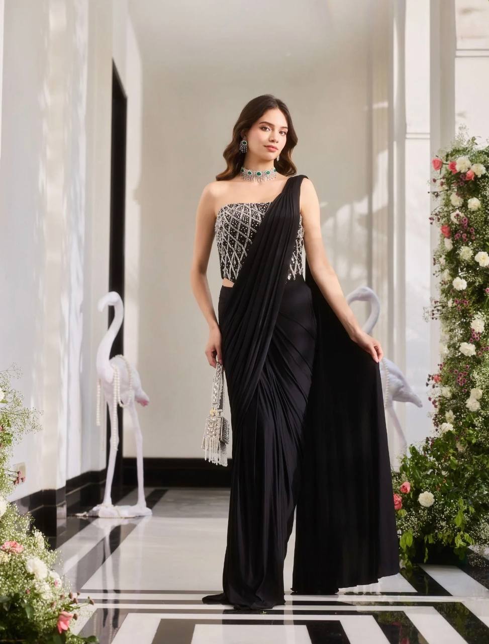Women’s Elegant Draped Designer Saree with Embellished Blouse