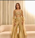 Women’s Luxe Embroidered Blouse & Palazzo Set with Sheer Dupatta