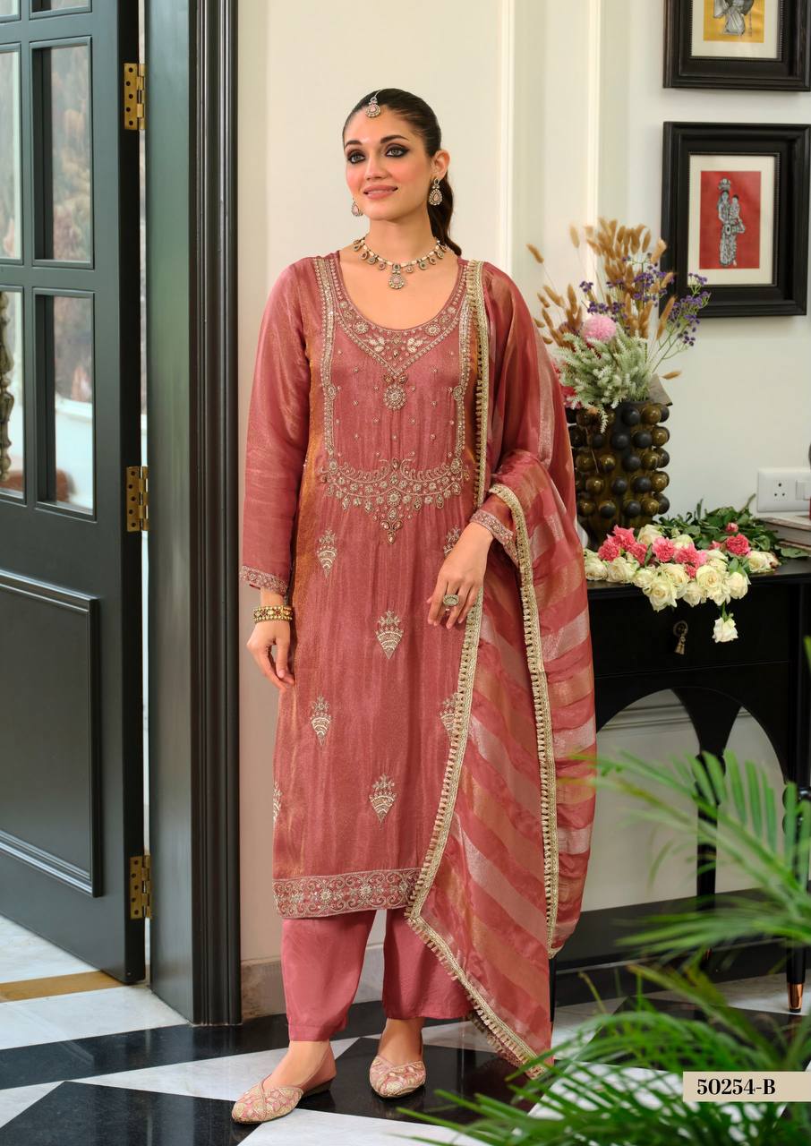 Women’s Viscose Shimmer Embroidered Kurta Set with Silk Pants