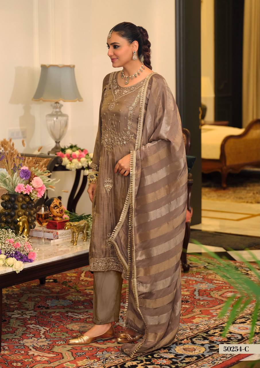 Women’s Viscose Shimmer Embroidered Kurta Set with Silk Pants