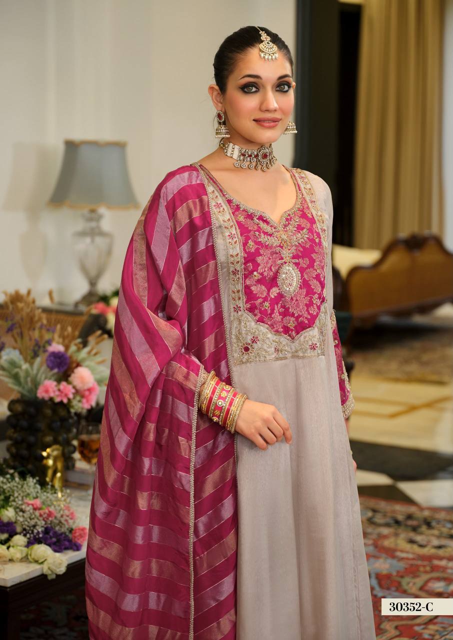 Women’s Viscose Embroidered A-Line Kurta Set with Silk Pants