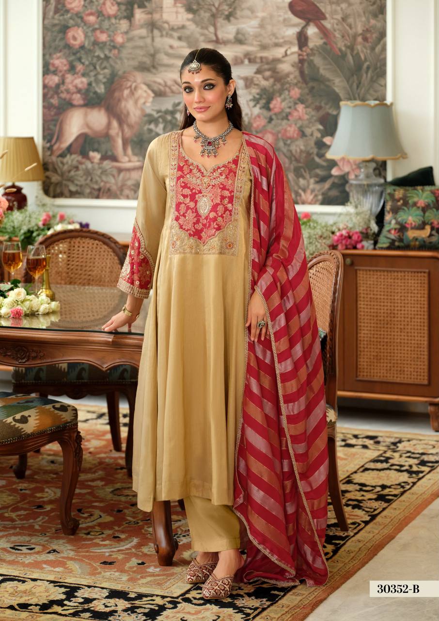 Women’s Viscose Embroidered A-Line Kurta Set with Silk Pants