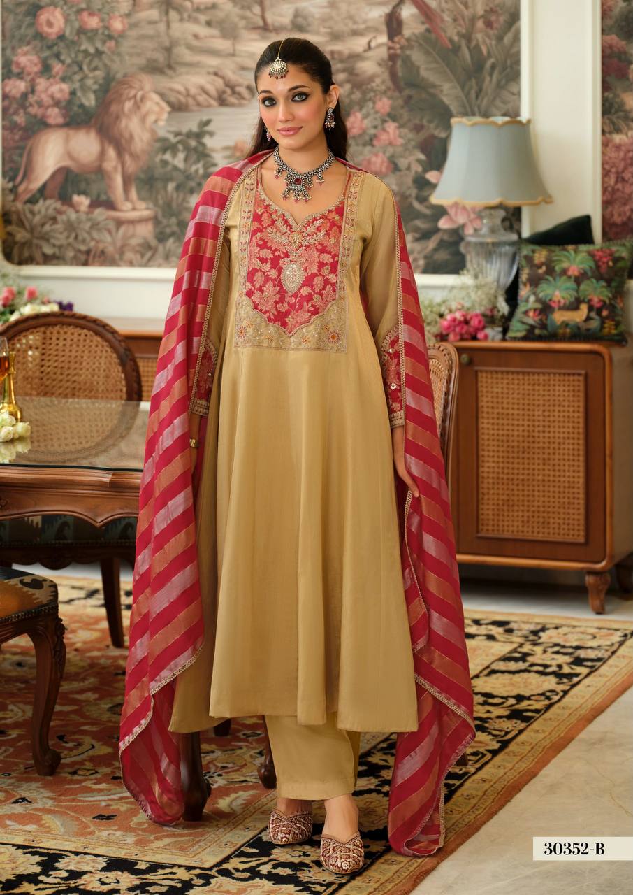 Women’s Viscose Embroidered A-Line Kurta Set with Silk Pants