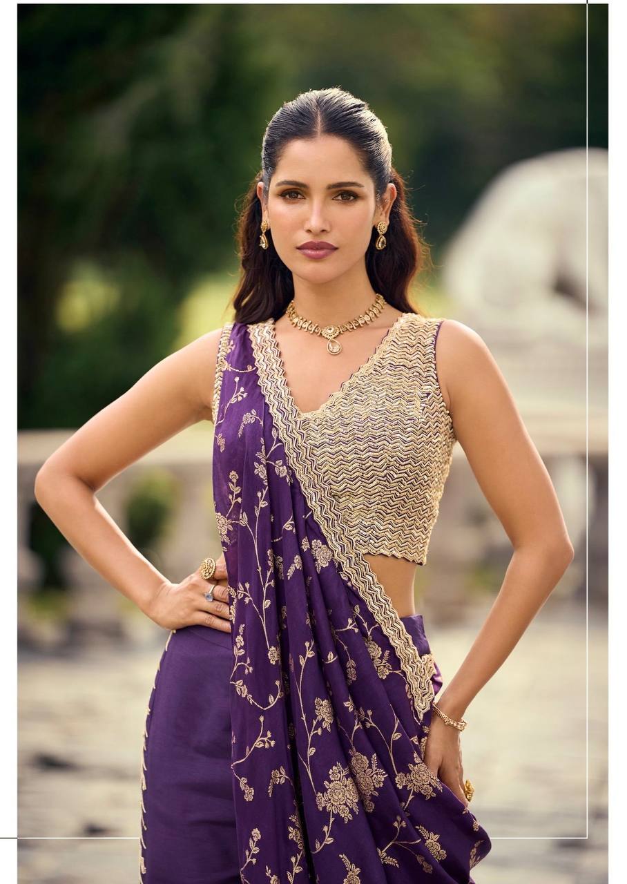 Women’s Embroidered Blouse Palazzo Set with Viscose Jacquard Dupatta