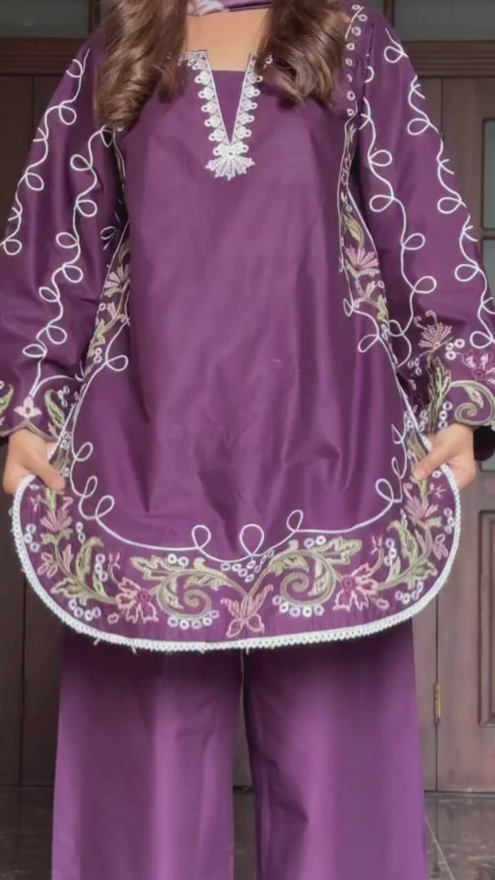 Women’s French Crepe Embroidered Kurti Palazzo Set