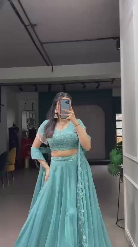 Svarne Elegant Blue Embroidered Lehenga