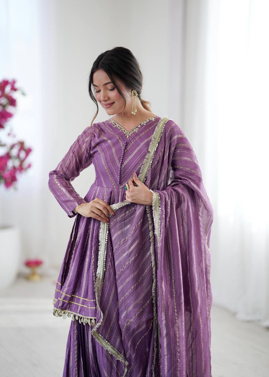 Mal Chanderi Sharara Set with Mirror Work