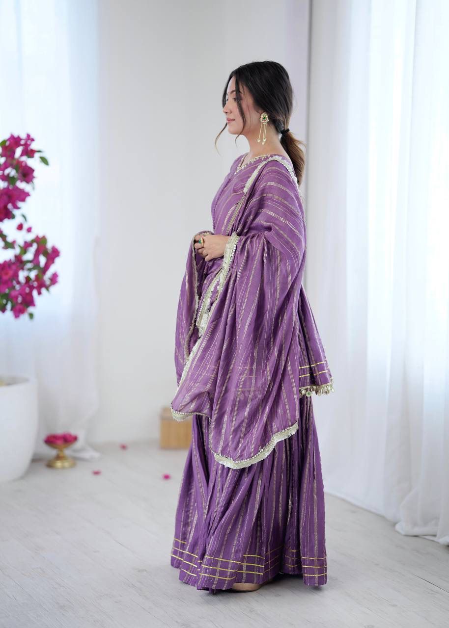 Mal Chanderi Sharara Set with Mirror Work