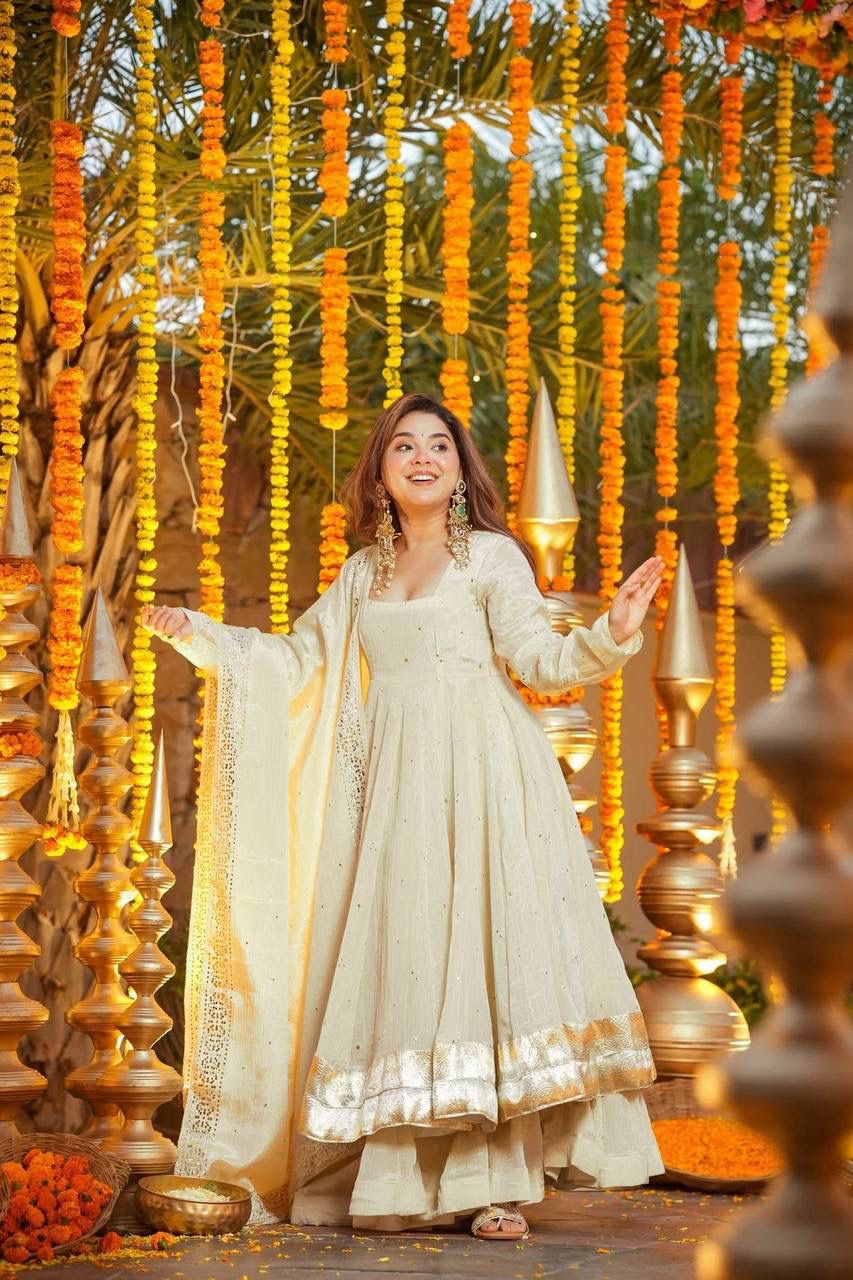 Designer Heavy Chinon Silk Gown with Plazzo