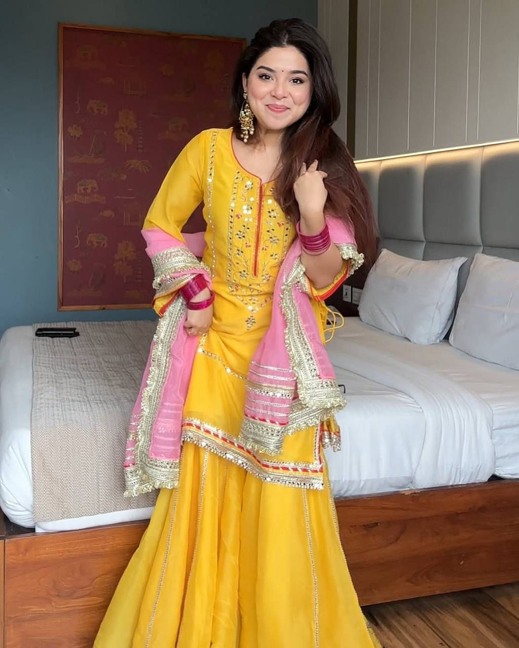 Kundan Organza Silk Embroidered Set