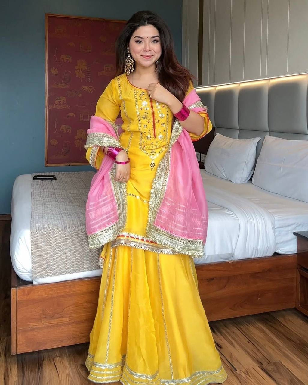 Kundan Organza Silk Embroidered Set